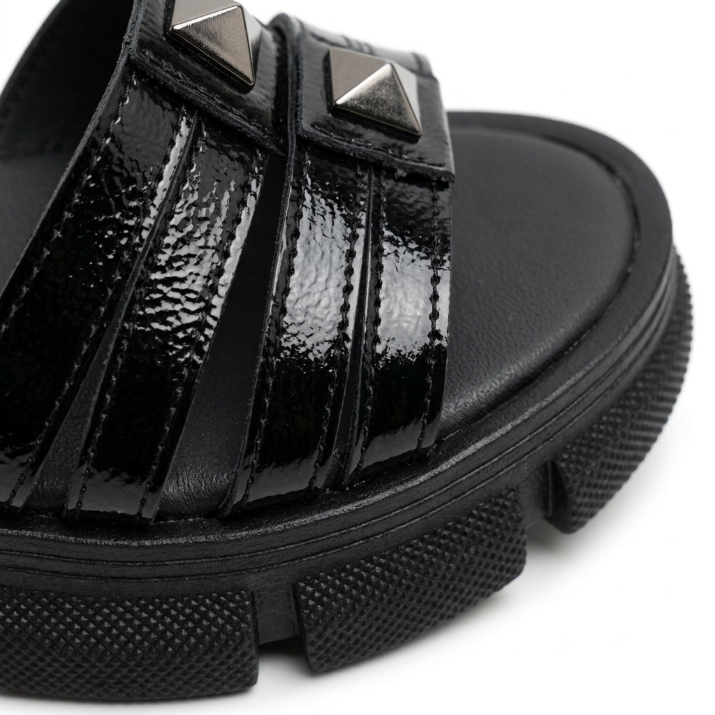 Sandale dama negru - lac, R - 06, din piele naturala - Paul Style