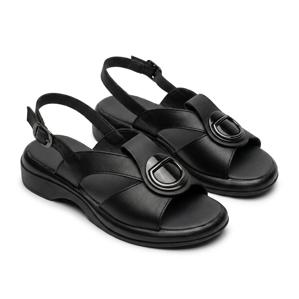 Sandale dama negru, R - 07, din piele naturala - Paul Style