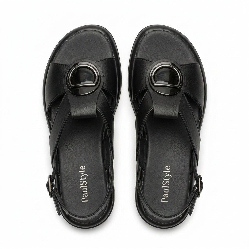 Sandale dama negru, R - 07, din piele naturala - Paul Style