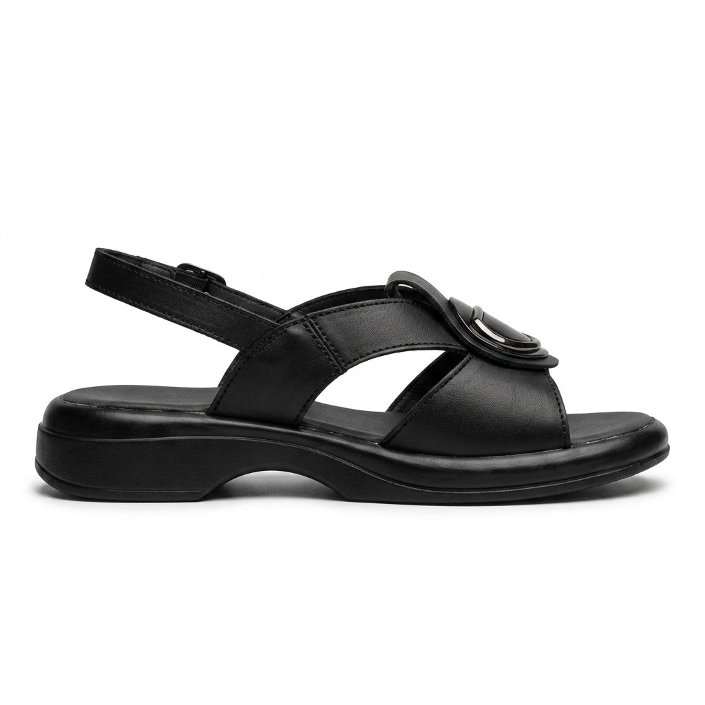 Sandale dama negru, R - 07, din piele naturala - Paul Style