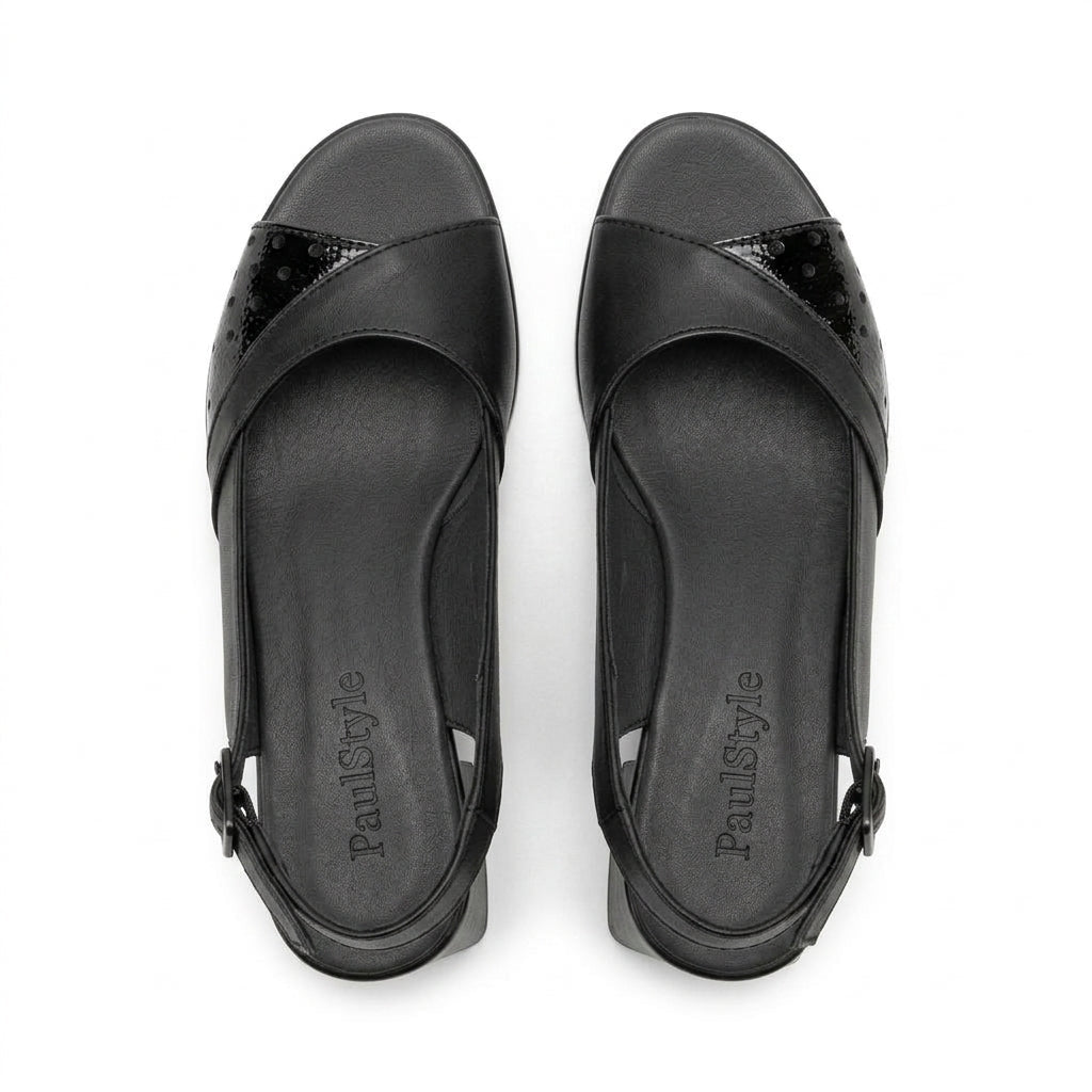 Sandale dama negru, R-Naomi, din piele naturala - Paul Style