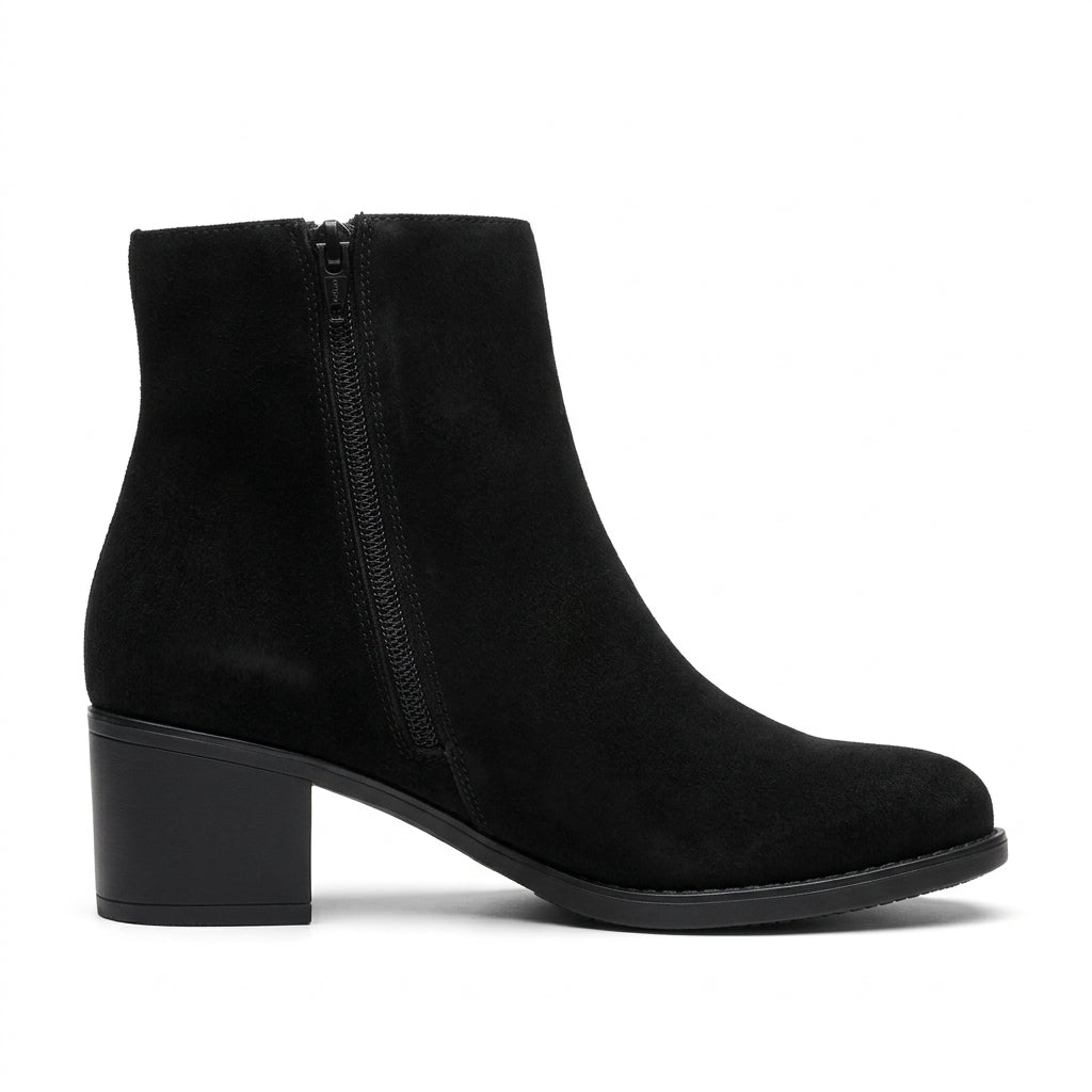 Botine dama negru-velur, Galaxy-002, din piele naturala