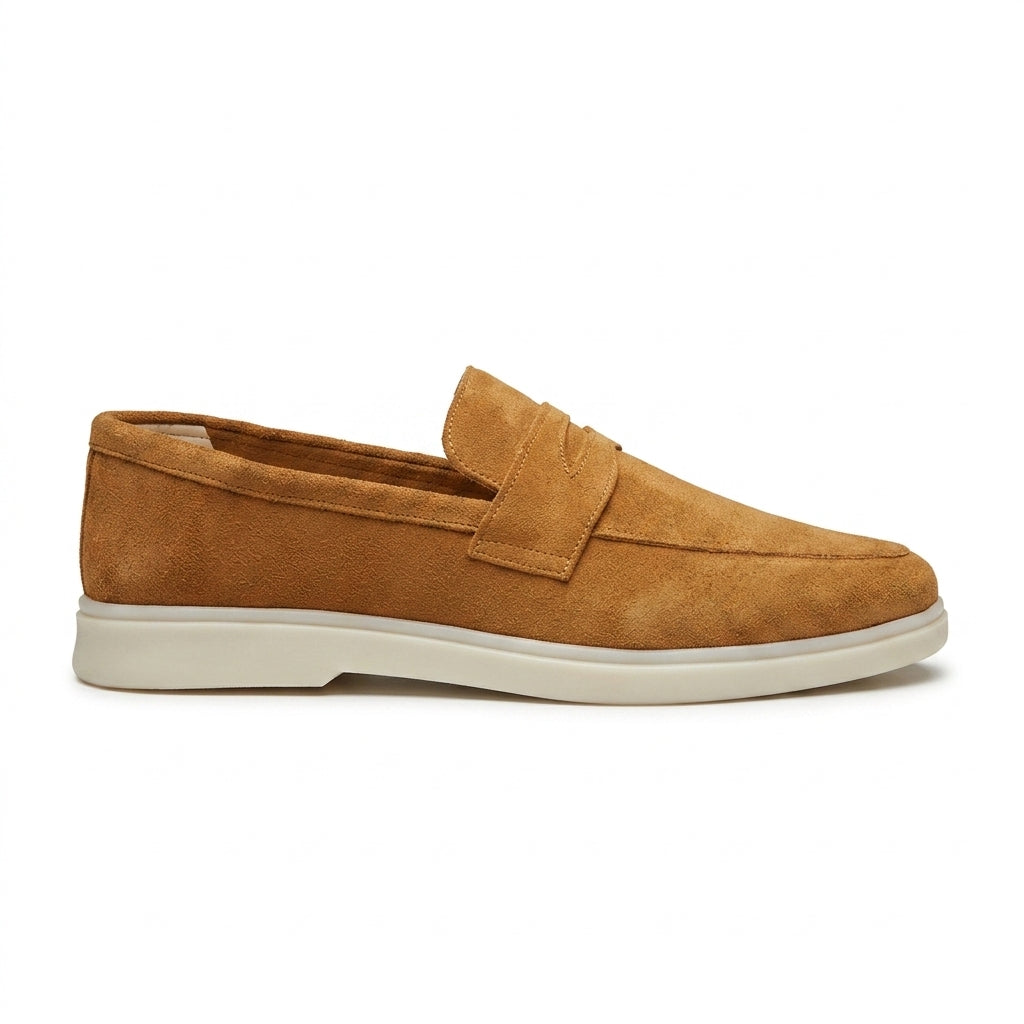Mocasini  barbati din piele naturală camel-velur, M-8093