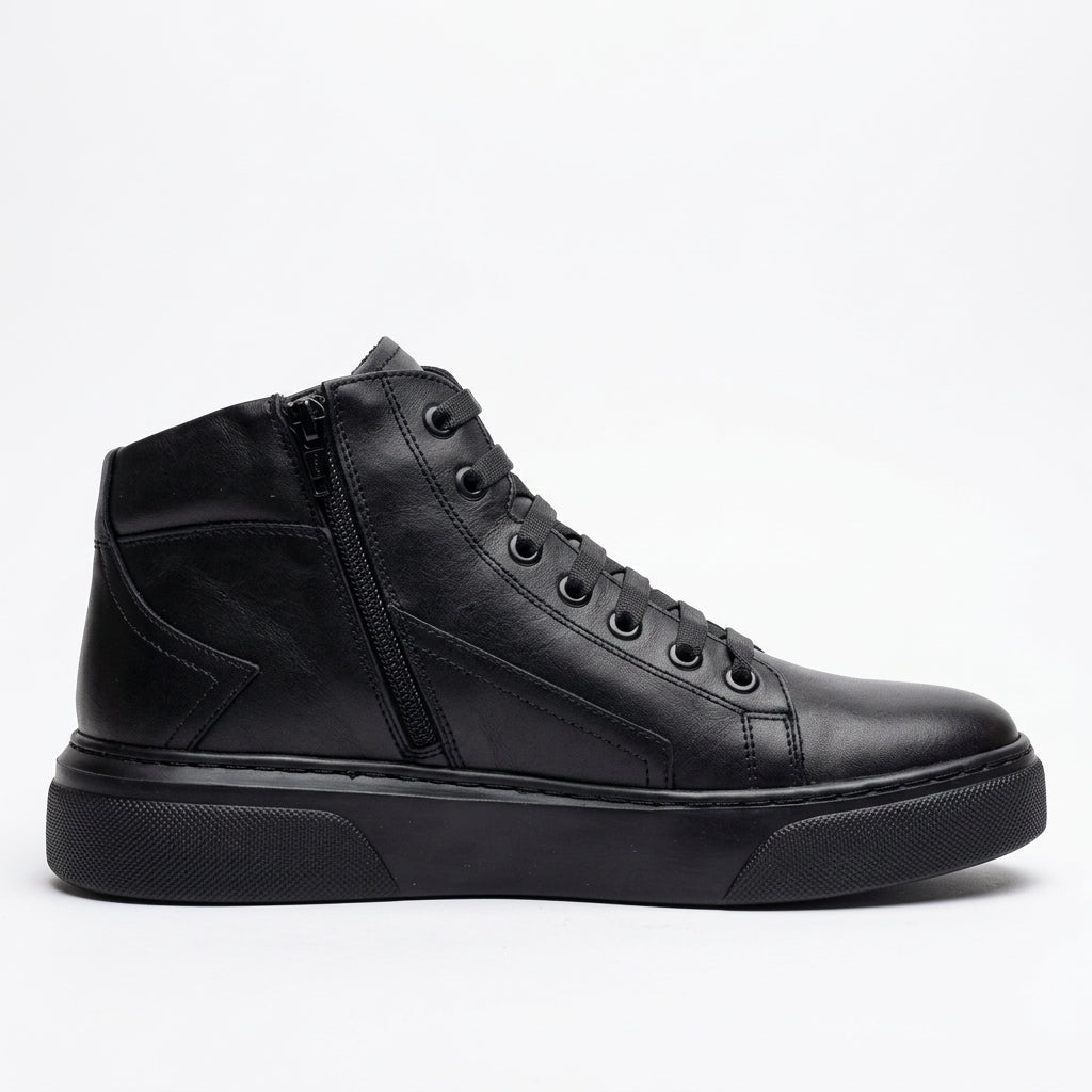 Bocanci barbati din piele naturală, A-505, negru