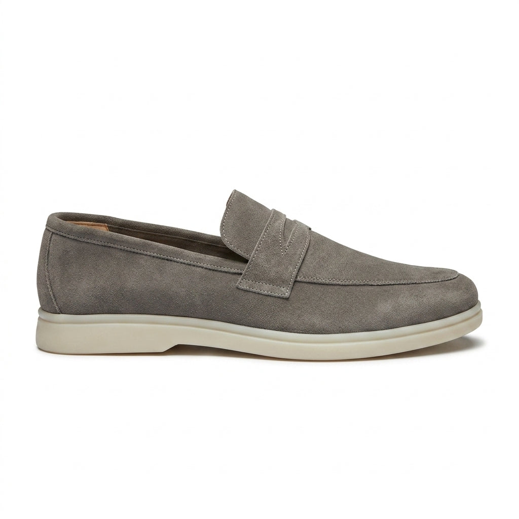 Mocasini  barbati din piele naturală gri-velur, M-8093