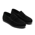 Mocasini  barbati din piele naturală, negru-velur, A-163