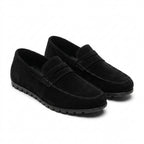 Mocasini  barbati din piele naturală, negru-velur, A-163