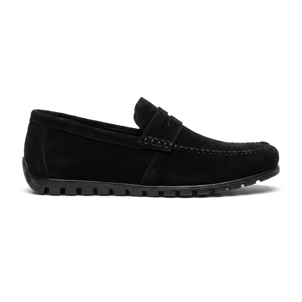 Mocasini  barbati din piele naturală, negru-velur, A-163