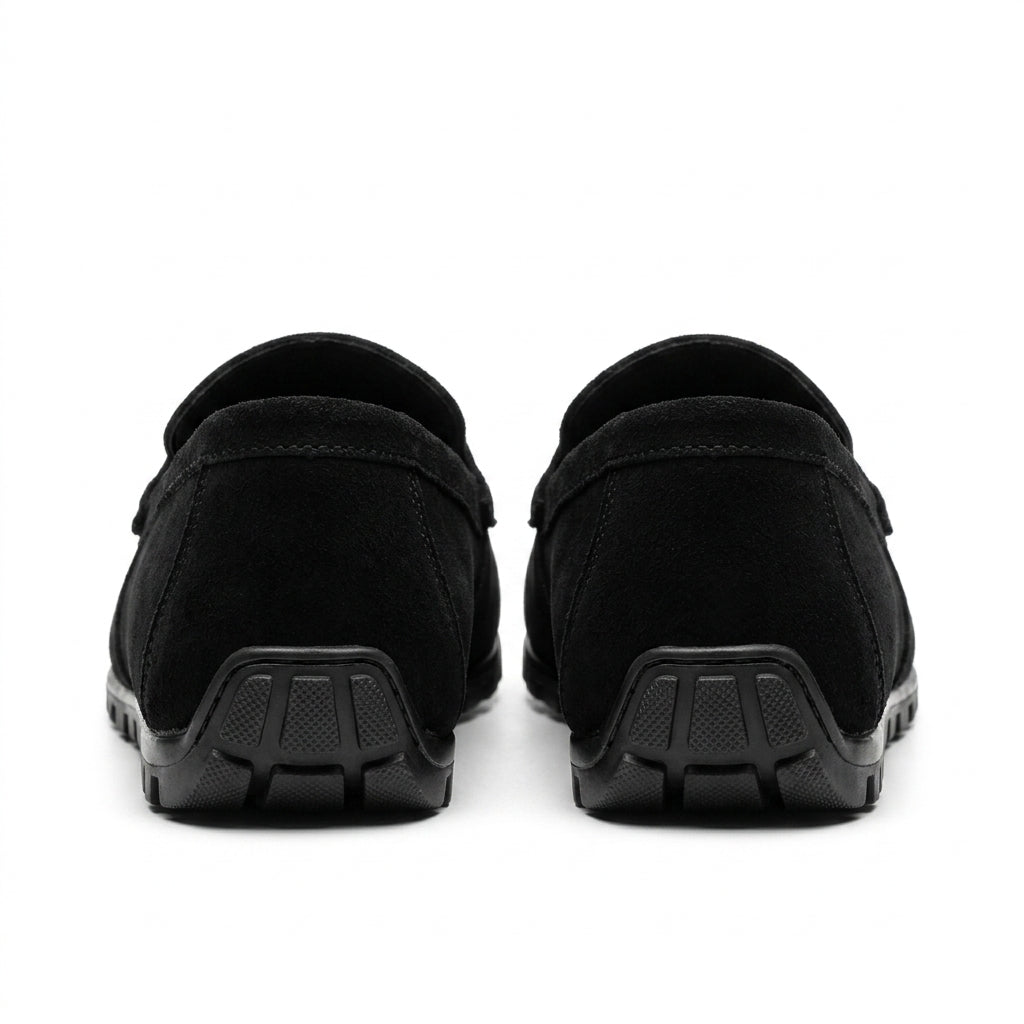 Mocasini  barbati din piele naturală, negru-velur, A-163