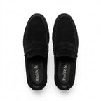 Mocasini  barbati din piele naturală, negru-velur, A-163