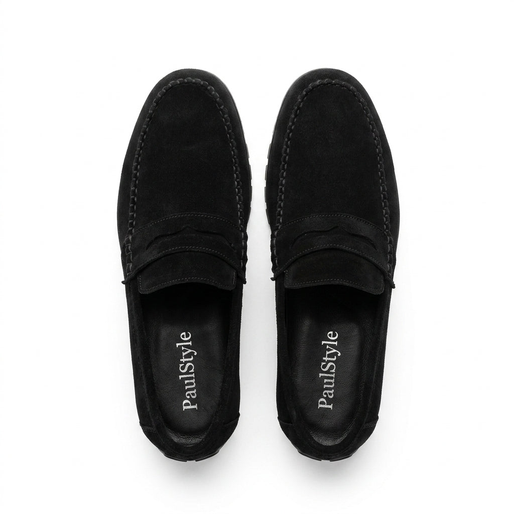 Mocasini  barbati din piele naturală, negru-velur, A-163