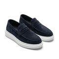 Mocasini  barbati din piele naturală, bleumarin inchis-velur, A160-1