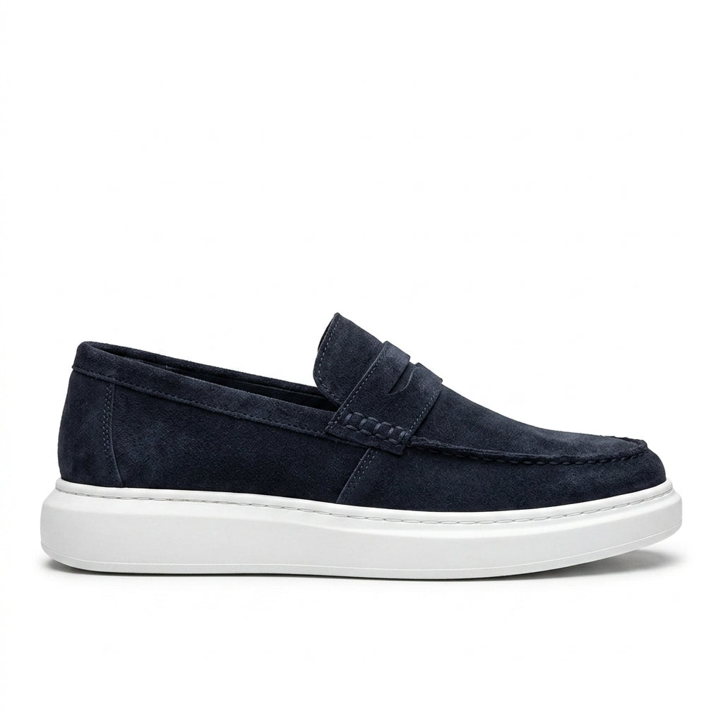 Mocasini  barbati din piele naturală, bleumarin inchis-velur, A160-1