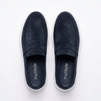 Mocasini  barbati din piele naturală, bleumarin inchis-velur, A160-1