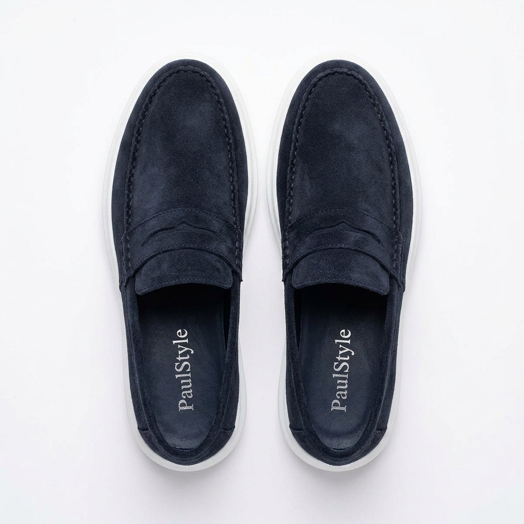 Mocasini  barbati din piele naturală, bleumarin inchis-velur, A160-1