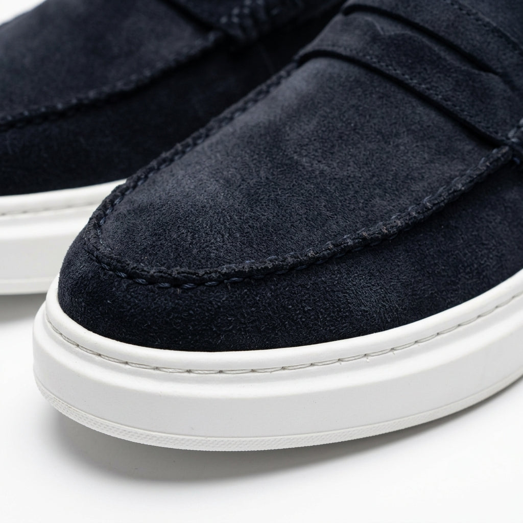 Mocasini  barbati din piele naturală, bleumarin inchis-velur, A160-1