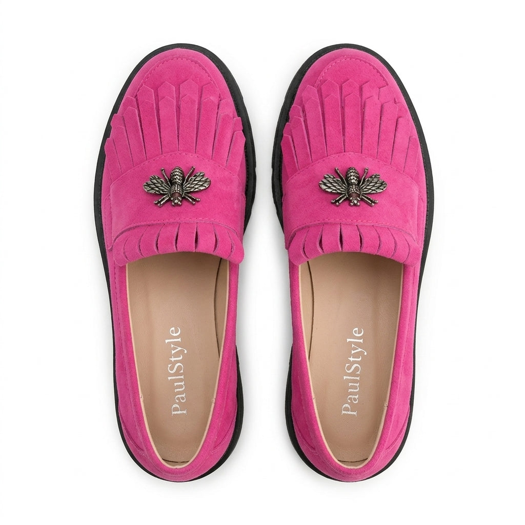 Mocasini dama magenta-velur, R-Ruby, din piele naturala
