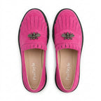 Mocasini dama magenta-velur, R-Ruby, din piele naturala