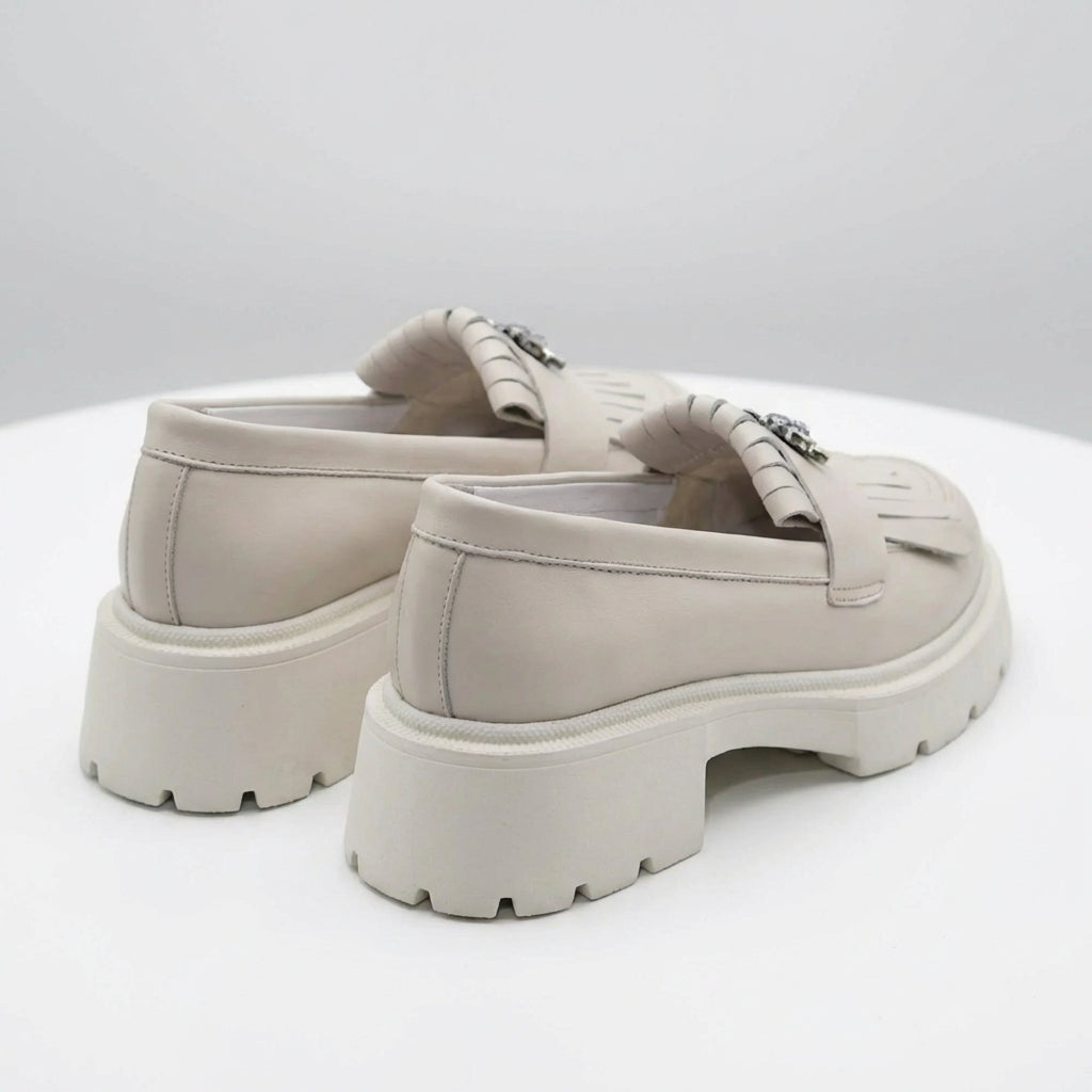 Mocasini dama alb-natur, 131, din piele naturala