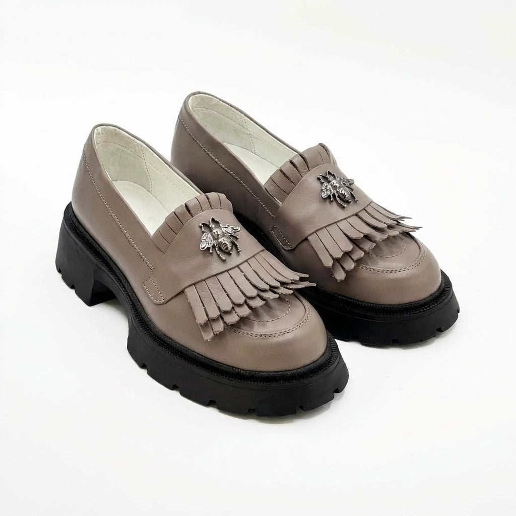 Mocasini dama taupe, 131, din piele naturala