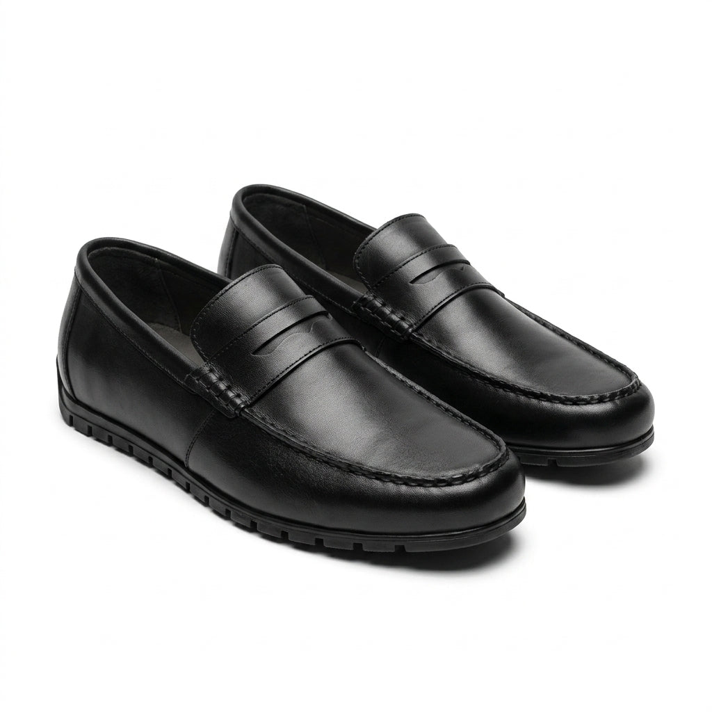 Mocasini  barbati din piele naturală, negru, A-163