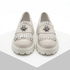 Mocasini dama alb-natur, 131, din piele naturala