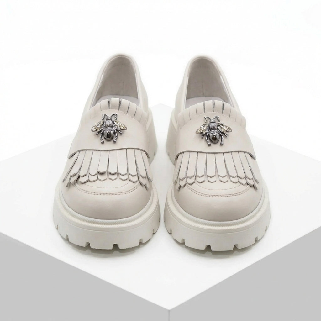 Mocasini dama alb-natur, 131, din piele naturala