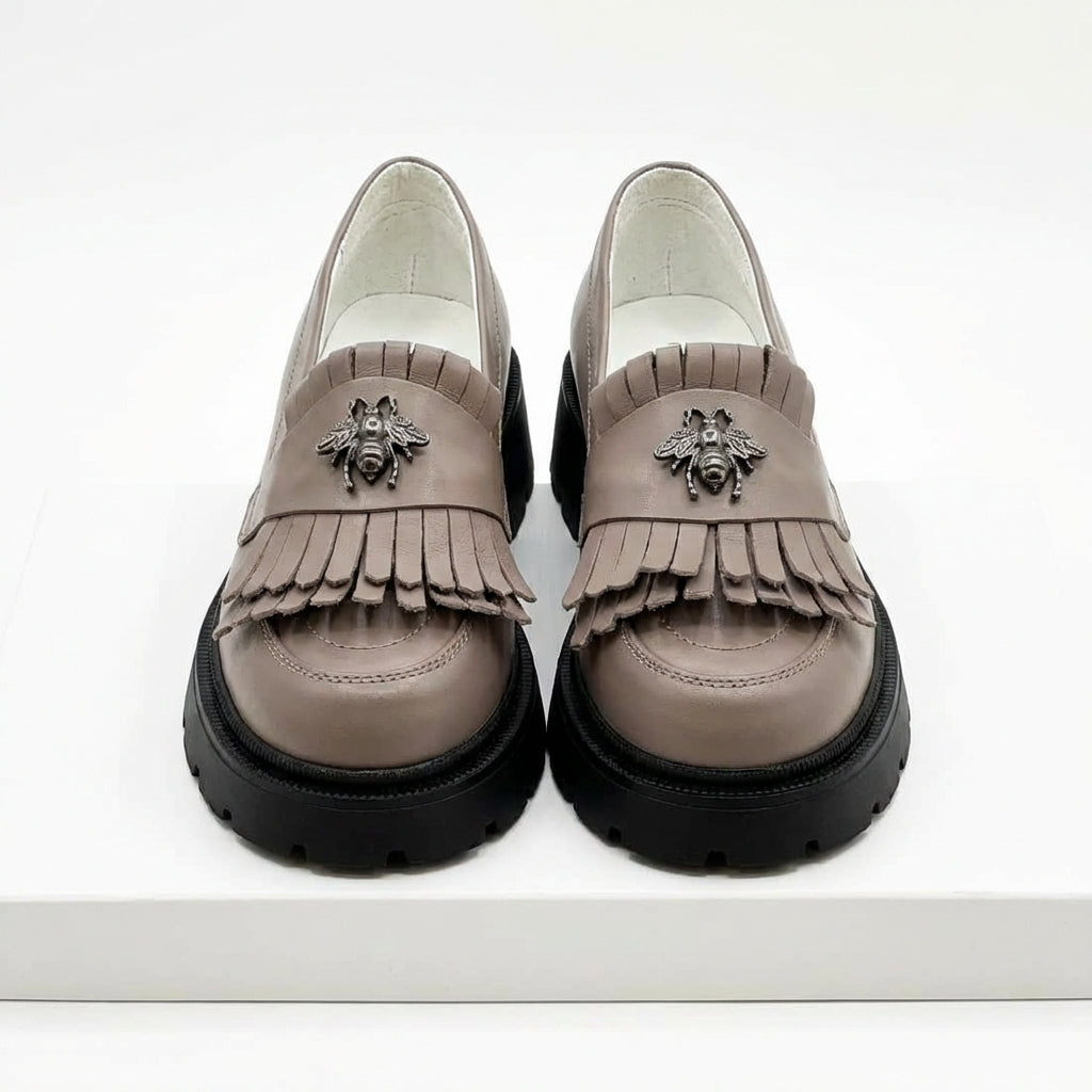 Mocasini dama taupe, 131, din piele naturala