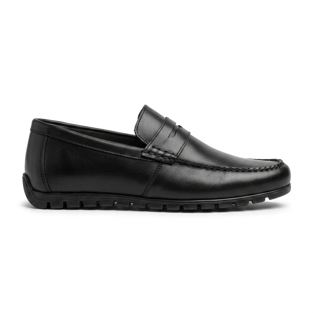 Mocasini  barbati din piele naturală, negru, A-163