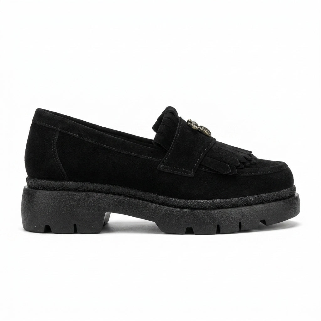 Mocasini dama negru-velur, A-293-3, din piele naturala