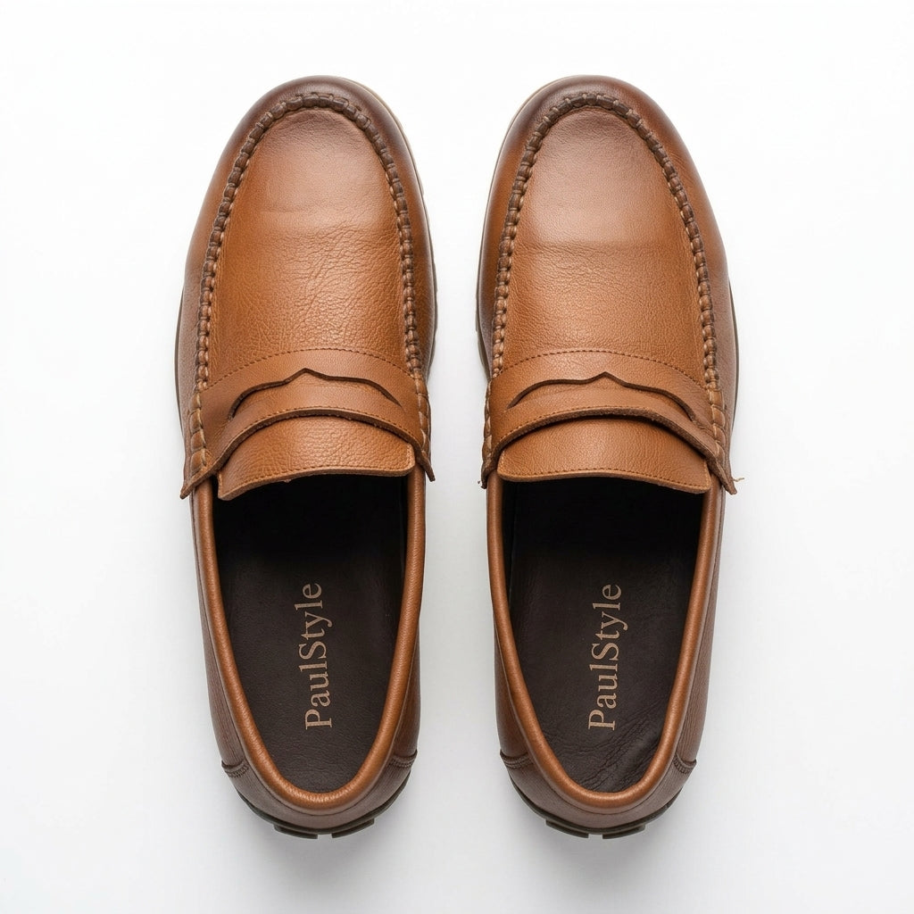 Mocasini  barbati din piele naturală, maro, A-163