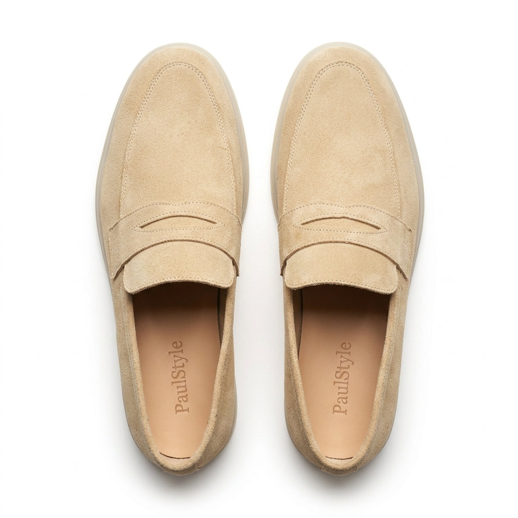 Mocasini  barbati din piele naturală bej deschis -velur, M-8093