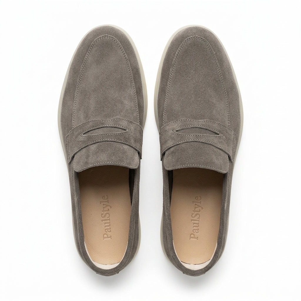 Mocasini  barbati din piele naturală gri-velur, M-8093